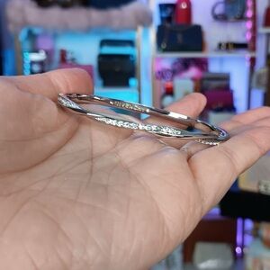 Unused Givenchy Vintage Twist Silver Tone Crystal Bangle